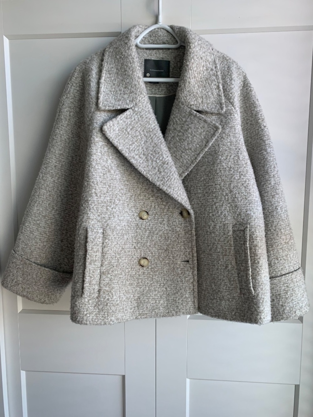 Anthropologie Bouclé Short Coat Oversized Jacket Double Breasted Women's size L - Picture 3 of 14